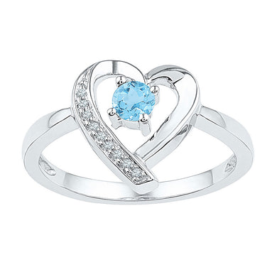 Sterling Silver Womens Round Lab-Created Blue Topaz Heart Ring .03 Cttw