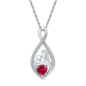 Sterling Silver Womens Round Lab-Created Ruby Mom Mother Child Diamond Pendant 3/4 Cttw