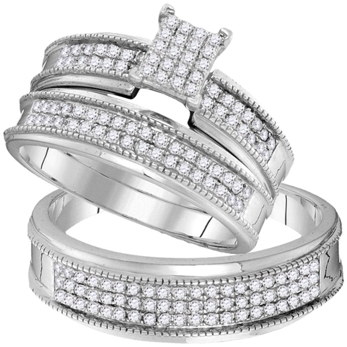 10kt White Gold His Hers Round Diamond Cluster Matching Wedding Set 3/4 Cttw