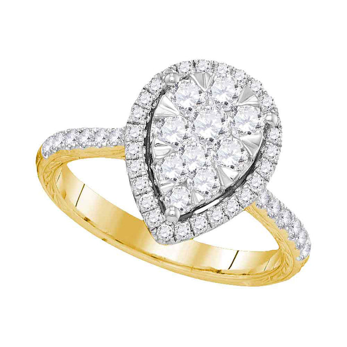 14kt Yellow Gold Round Diamond Teardrop Bridal Wedding Engagement Ring 1 Cttw