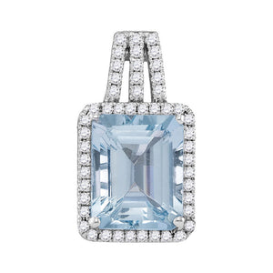 14kt White Gold Womens Emerald Aquamarine Diamond Solitaire Pendant 2-7/8 Cttw