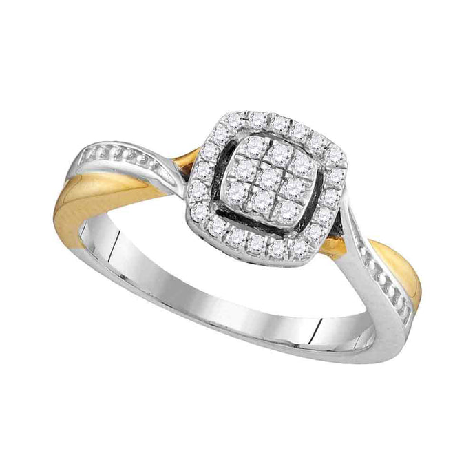 10kt Two-tone Gold Womens Round Diamond Square Cluster Twist Ring 1/5 Cttw