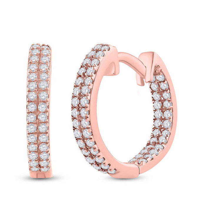 10kt Rose Gold Womens Round Diamond Hoop Earrings 1/5 Cttw