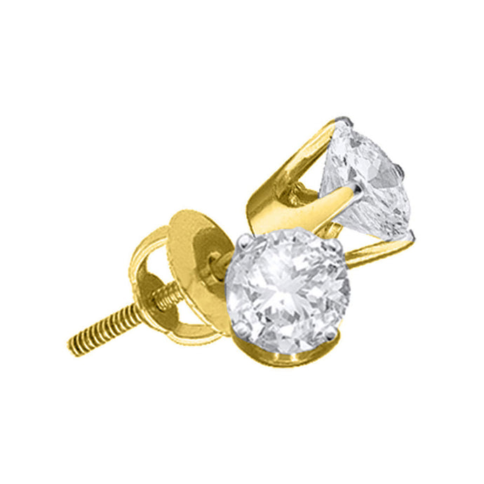 14kt Yellow Gold Unisex Round Diamond Solitaire Stud Earrings 3/8 Cttw
