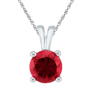 10kt White Gold Womens Round Lab-Created Ruby Solitaire Pendant 1-1/3 Cttw
