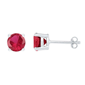 10kt White Gold Womens Round Lab-Created Ruby Stud Earrings 2 Cttw