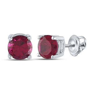 Sterling Silver Womens Round Lab-Created Ruby Stud Earrings 2 Cttw