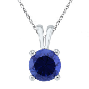 Sterling Silver Womens Round Lab-Created Blue Sapphire Solitaire Pendant 1-1/3 Cttw