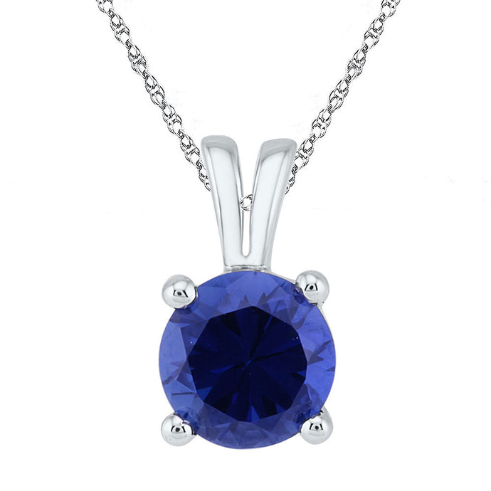 10kt White Gold Womens Round Lab-Created Blue Sapphire Solitaire Pendant 1-1/3 Cttw
