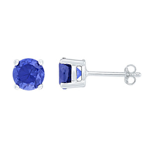 10kt White Gold Womens Round Lab-Created Blue Sapphire Solitaire Earrings 2 Cttw