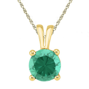 10kt Yellow Gold Womens Round Lab-Created Emerald Solitaire Pendant 1-1/3 Cttw