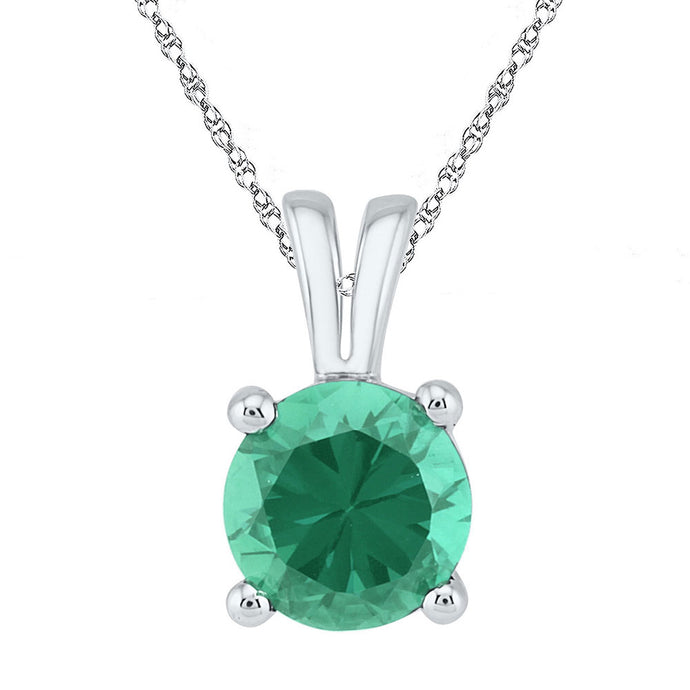 Sterling Silver Womens Round Lab-Created Emerald Solitaire Pendant 1-1/3 Cttw