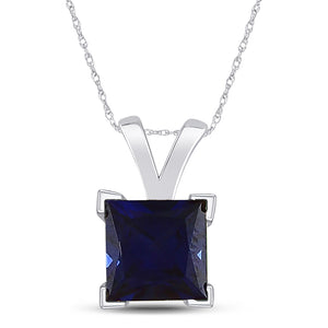 Sterling Silver Womens Princess Lab-Created Blue Sapphire Solitaire Pendant 1-1/3 Cttw