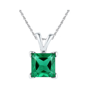 10kt White Gold Womens Princess Lab-Created Emerald Solitaire Pendant 1-1/3 Cttw