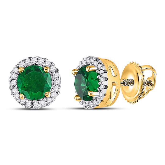 10kt Yellow Gold Womens Round Lab-Created Emerald Solitaire Stud Earrings 1 Cttw