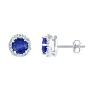 10kt White Gold Womens Round Lab-Created Blue Sapphire Diamond Stud Earrings 1-1/2 Cttw