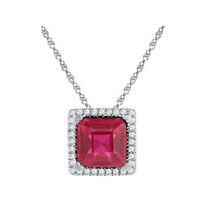 10kt White Gold Womens Cushion Lab-Created Ruby Solitaire Diamond Pendant 1-7/8 Cttw