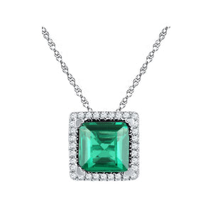 10kt White Gold Womens Princess Lab-Created Emerald Square Pendant 1-3/4 Cttw