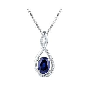 10kt White Gold Womens Oval Lab-Created Blue Sapphire Solitaire Pendant 1-5/8 Cttw