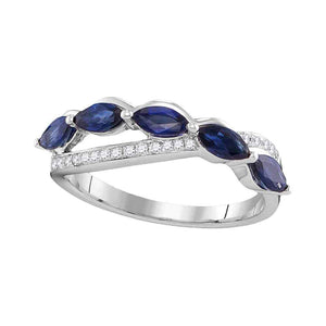 14kt White Gold Womens Marquise Blue Sapphire Diamond Band Ring 1 Cttw