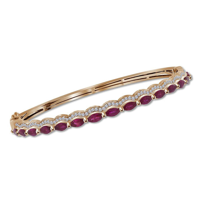 14kt Rose Gold Womens Marquise Ruby Diamond Bangle Bracelet 3/8 Cttw