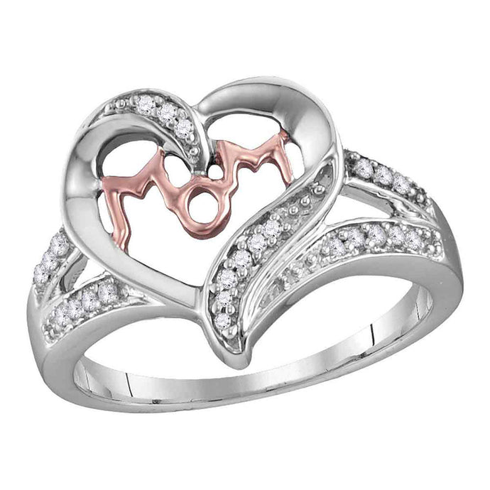 Sterling Silver Womens Round Diamond Mom Mother Heart Fashion Ring 1/10 Cttw