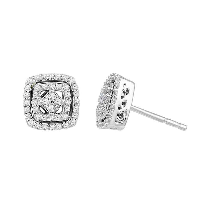 10kt White Gold Womens Round Diamond Square Stud Earrings 3/8 Cttw