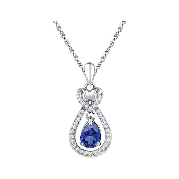 10kt White Gold Womens Oval Lab-Created Blue Sapphire Solitaire Pendant 1/6 Cttw