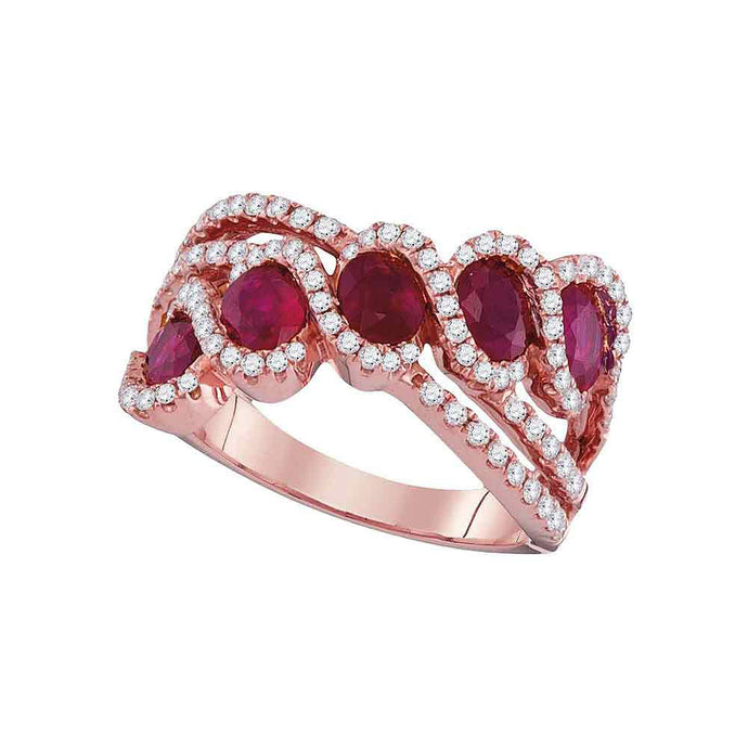 18kt Rose Gold Womens Round Ruby Diamond Band Ring 2-1/2 Cttw
