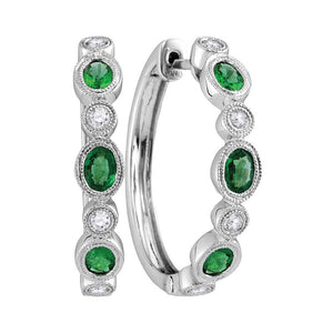 18kt White Gold Womens Oval Emerald Diamond Hoop Earrings 1 Cttw