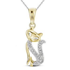 10kt Yellow Gold Womens Round Diamond Kitty Cat Animal Pendant 1/20 Cttw