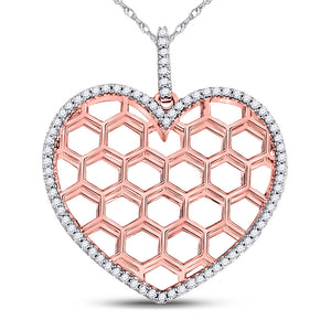 10kt Two-tone Gold Womens Round Diamond Honeycomb Heart Pendant 1/5 Cttw