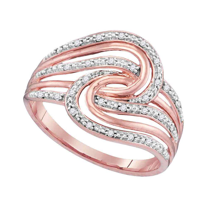 10kt Rose Gold Womens Round Diamond Swirl Strand Fashion Ring 1/10 Cttw