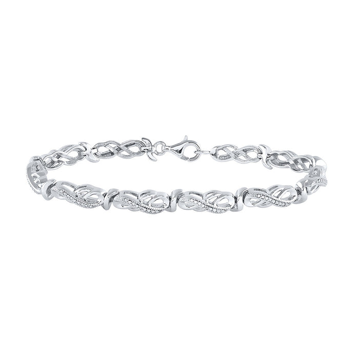 Sterling Silver Womens Round Diamond Infinity Link Bracelet .01 Cttw