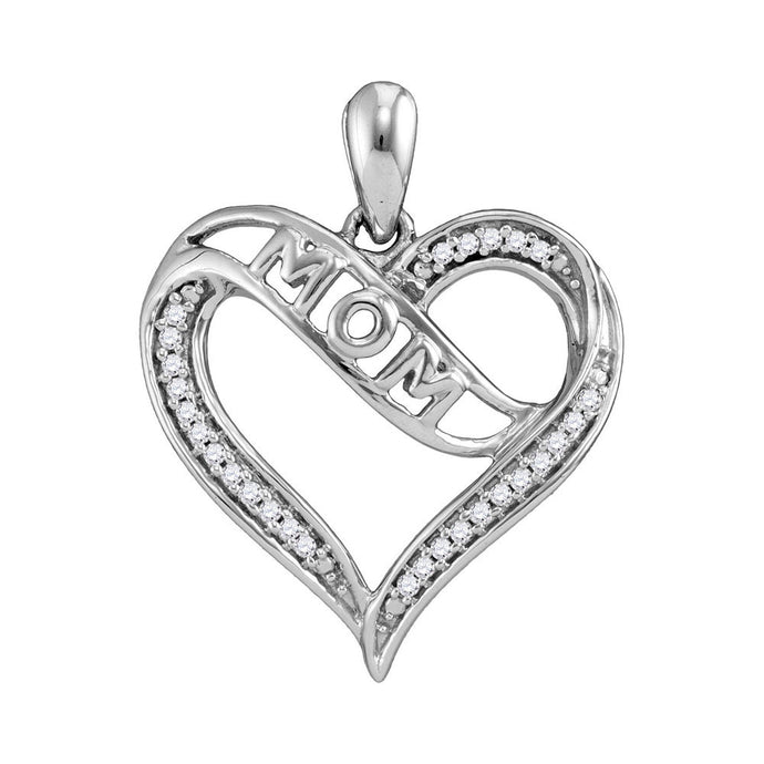 Sterling Silver Womens Round Diamond Mom Mother Heart Pendant 1/8 Cttw