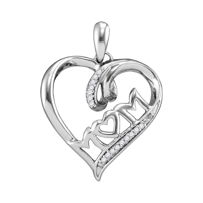 Sterling Silver Womens Round Diamond Mom Mother Heart Pendant 1/20 Cttw