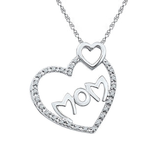 Sterling Silver Womens Round Diamond Mom Mother Double Heart Pendant 1/10 Cttw