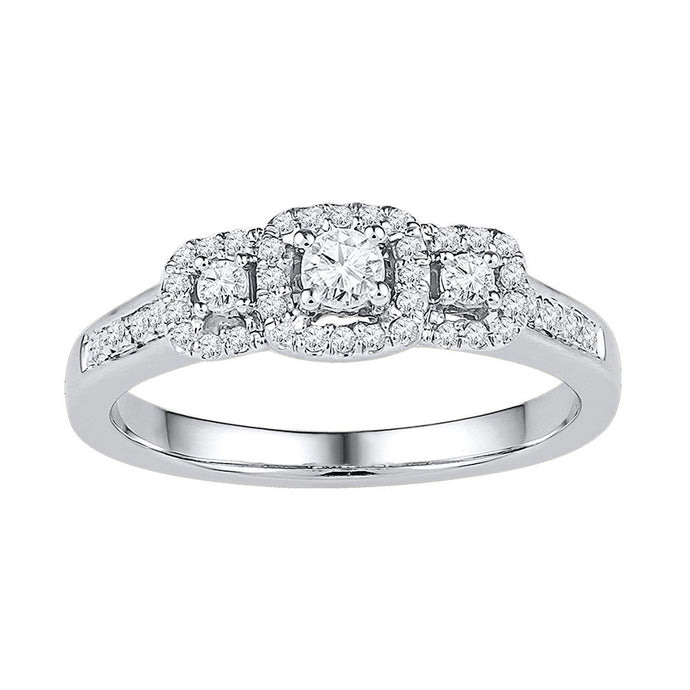10kt White Gold Round Diamond 3-stone Bridal Wedding Engagement Ring 3/8 Cttw