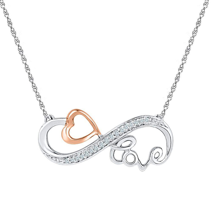 10kt Two-tone Gold Womens Round Diamond Heart Love Infinity Necklace 1/20 Cttw
