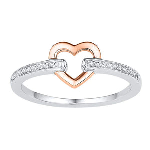 10kt Two-tone Gold Womens Round Diamond Heart Ring 1/20 Cttw