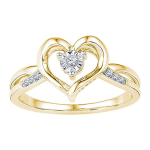 10kt Yellow Gold Womens Round Diamond Solitaire Heart Ring 1/20 Cttw