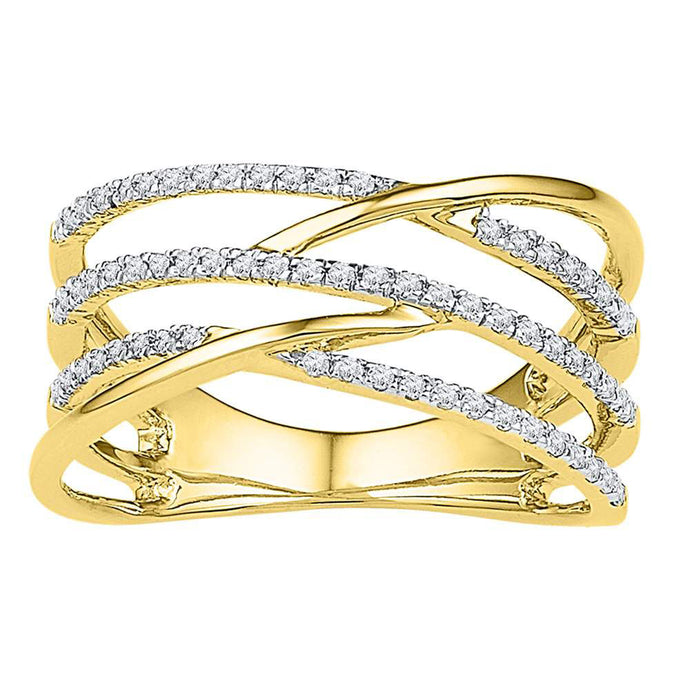 10kt Yellow Gold Womens Round Diamond Triple Row Openwork Crossover Band Ring 1/3 Cttw