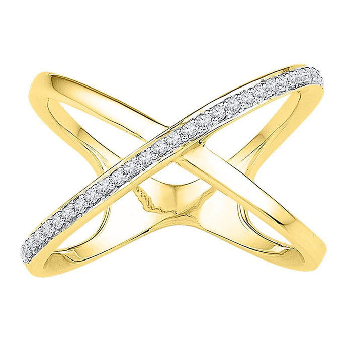 10kt Yellow Gold Womens Round Diamond Negative Space Crossover Band Ring 1/6 Cttw