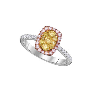 14kt White Gold Womens Round Yellow Pink Diamond Cluster Ring 5/8 Cttw