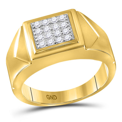 10kt Yellow Gold Mens Round Diamond Square Cluster Faceted Fashion Ring 1/3 Cttw
