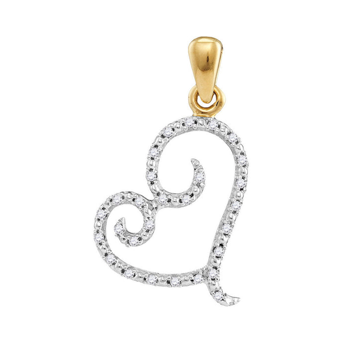 10kt Yellow Gold Womens Round Diamond Curled Heart Pendant 1/10 Cttw