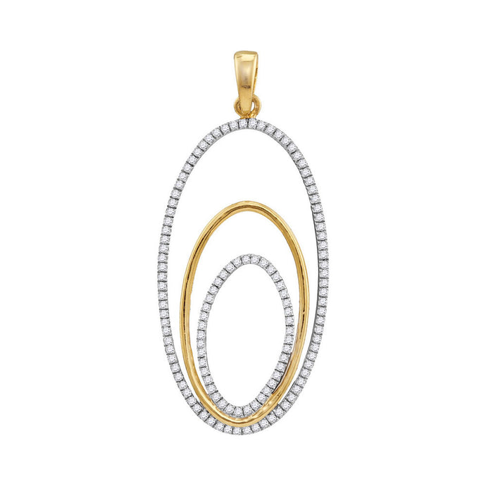 10kt Yellow Gold Womens Round Diamond Triple Nested Oval Pendant 1/3 Cttw