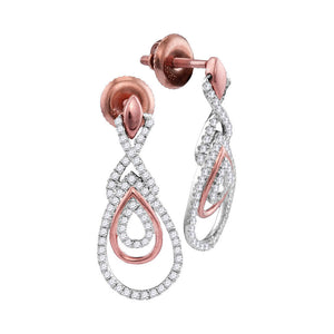 10kt Rose Gold Womens Round Diamond Teardrop Dangle Earrings 3/8 Cttw
