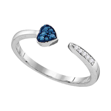 Sterling Silver Womens Round Blue Color Enhanced Diamond Bisected Heart Band 1/20 Cttw