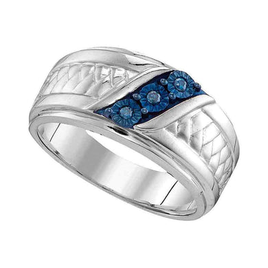Sterling Silver Mens Round Blue Color Enhanced Diamond Wedding Band Ring 1/20 Cttw